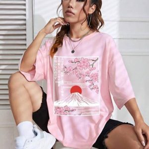 HELL BOUND Women Printed Round Neck Pure Cotton Pink T-Shirt