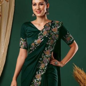 Samah Embroidered, Dyed Bollywood Satin Saree