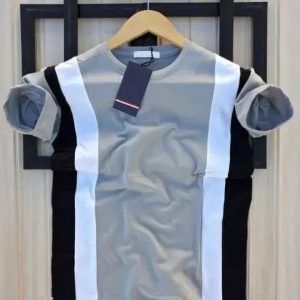 KASPY Men Striped Round Neck Polyester Grey T-Shirt