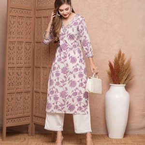 PRISCA Women Floral Print Viscose Rayon Straight Kurta