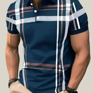 AUSK Men Checkered Polo Neck Cotton Blend Dark Blue, Grey T-...