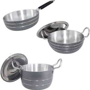 bartan hub Cookware Set of 3 ( Kadhai , Frying Pan , Ku...