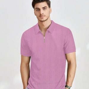 KAJARU Men Self Design Polo Neck Polyester Pink T-Shirt