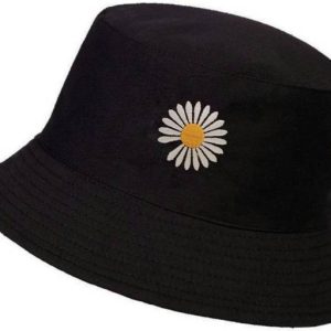 REFFER Daisy embroidered foldable cotton bucket hat for...