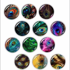 RANGOLI 35mm Peacock Feathers 3D Glass Fridge Magnets f...