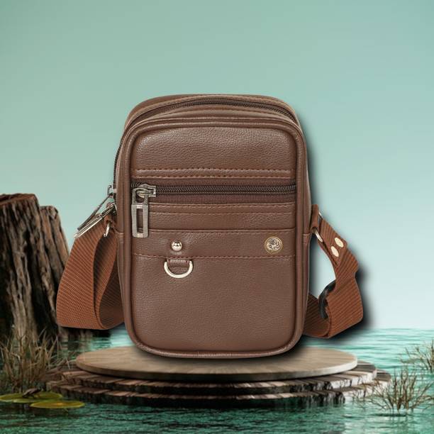 Pramadda Pure Luxury Brown Men Sling Bag - Medium Small Tourister 7 inch Sli...