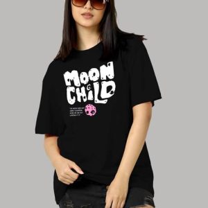TQH Women Printed, Typography Round Neck Cotton Blend Black...