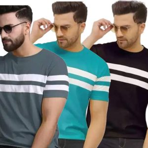 DIAZ Pack of 3 Men Solid Round Neck Cotton Blend Multicolor ...