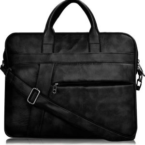 Refresh Styles Black Color Faux Leather 10L Office Laptop Bag For Men ...