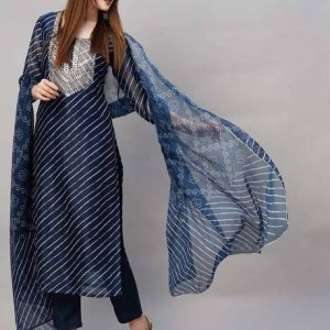 KHARWARFASHION Women Cotton Blend Kurta Pant Attached Dupatta Set