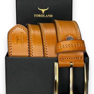 TOROLAND Men Casual Tan Genuine Leather Belt