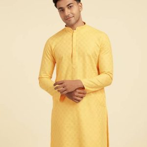 DIWAS by Manyavar Men Self Design Cotton Blend Straight Kurta