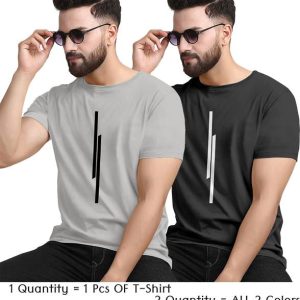 KAJARU Men Printed Round Neck Polyester Black, Grey T-Shirt
