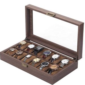 HOUSE OF QUIRK Wooden Look Pu Leather 12 Slot Watch Box Organizer Watc...