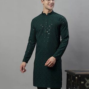 Jompers Men Embellished Viscose Rayon Straight Kurta