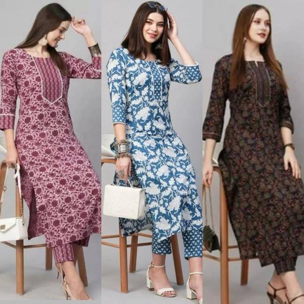 YAGNIK FASHION Women Cotton Blend Kurti Pant Set