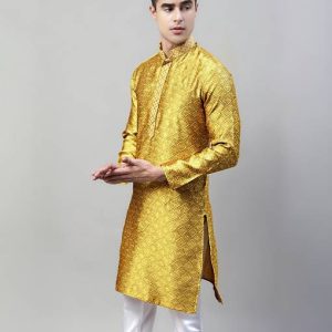 Jompers Men Embroidered Silk Blend Straight Kurta