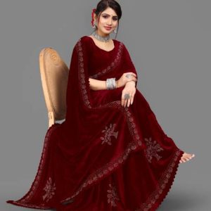 hutah Self Design, Woven Mysore Velvet Saree
