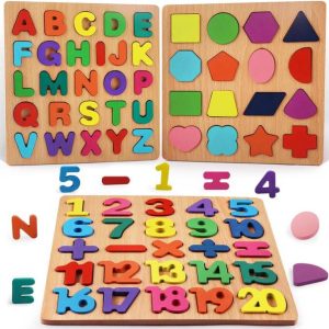 Authfort Wooden Puzzles for Toddlers, Alphabet Numbers ...