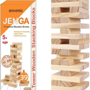 arovemic Jenga Wooden Block Stacking Tower Game for Kid...