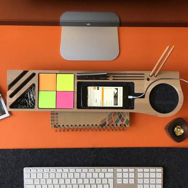 ORENAME 10 Compartments wooden Desk Organizer for Offic...