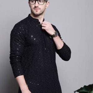Jompers Men Embroidered Pure Cotton Straight Kurta