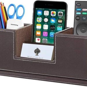 Vanquish 4 Compartments WOODEN Leather Desk Organizer C...