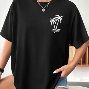 Calm Down Women Printed Round Neck Cotton Blend Black T-Shirt