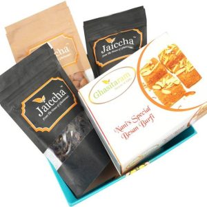 Ghasitaram Gifts Small Basket of Besan Barfi, Almonds, ...