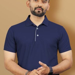 VeBNoR Men Solid Polo Neck Polyester Navy Blue T-Shirt