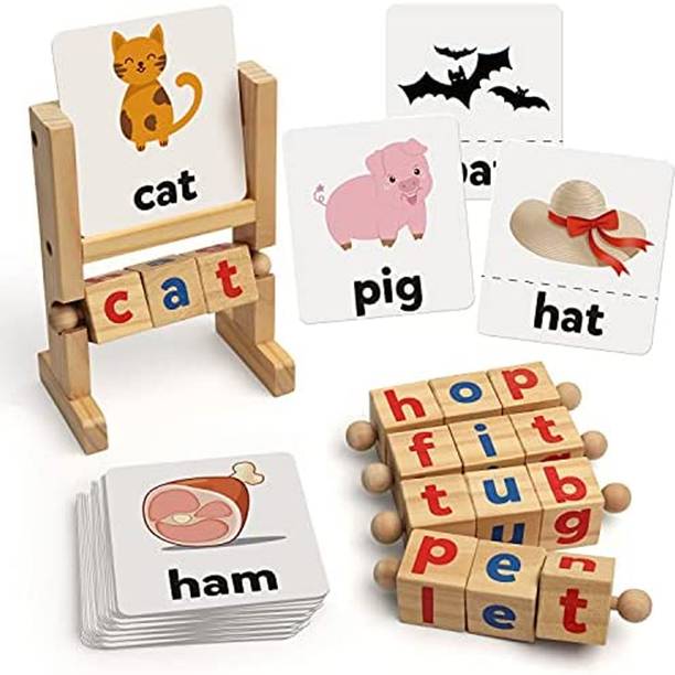 KIDOLOGY Wooden Reading Blocks, Spelling Games & Flash ...