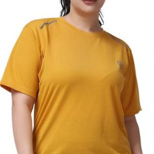 NDLESS SPORTS Women Solid Round Neck Polyester Yellow T-Shirt