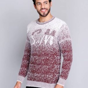 eWools Men Self Design Round Neck Maroon Sweater