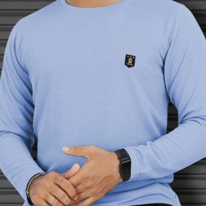 VeBNoR Men Solid Round Neck Polyester Light Blue T-Shirt