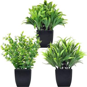 JJ Plastic Pack of 3 Black Pot with Different Flowers f...