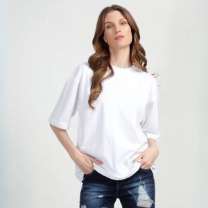 ALONE EAGLE Women Solid Round Neck Pure Cotton White T-Shirt