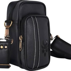 Pramadda Pure Luxury Black Men Sling Bag Classic 8 inch ITALIA Mobile Vegan ...