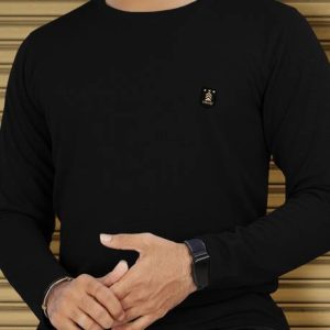VeBNoR Men Solid Round Neck Polyester Black T-Shirt