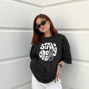 CULPI Women Printed, Typography Round Neck Cotton Blend Black...