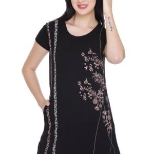 plush Women Printed Round Neck Cotton Blend Black T-Shirt