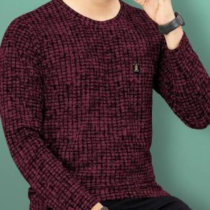 VeBNoR Men Printed Round Neck Polycotton Maroon T-Shirt
