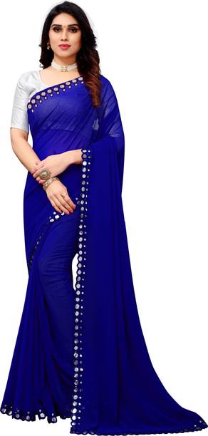 Pireva Solid/Plain Bollywood Georgette, Cotton Silk Saree
