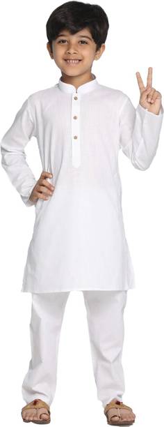 Enmozz Boys Solid Cotton Blend Straight Kurta