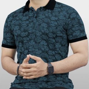 VeBNoR Men Printed Polo Neck Polyester Dark Blue T-Shirt