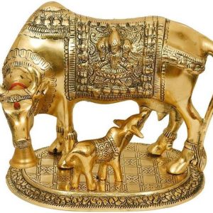 Ayush Crafts Metal Golden Kamdhenu Cow With Calf Idols(...