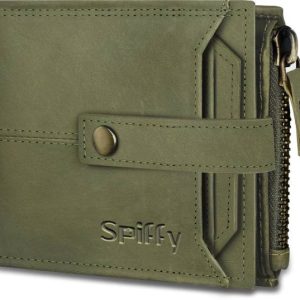 SPIFFY Men Trendy Green Genuine Leather RFID Wallet