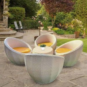 SPYDER HOME DECORE Apple chair set 4+1 White Cane Outdo...