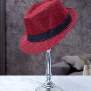 Golden peacock Red Color Textured Fedora Hat For Men