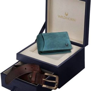WILDHORN Men Formal Blue Genuine Leather RFID Wallet