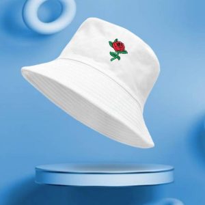 REFFER Rose Embroidered foldable cotton Bucket Hat